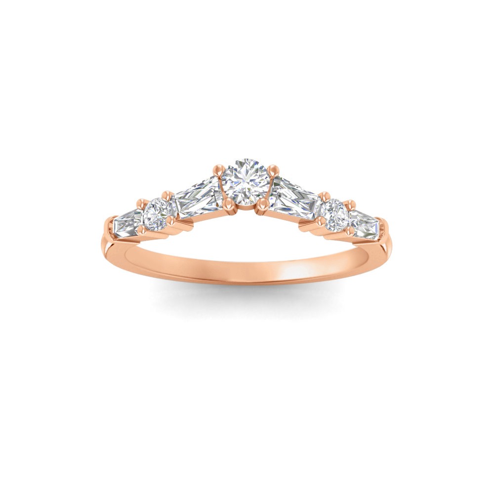 Alternating Round & Baguette Colorless Lab Diamond Curved Ring