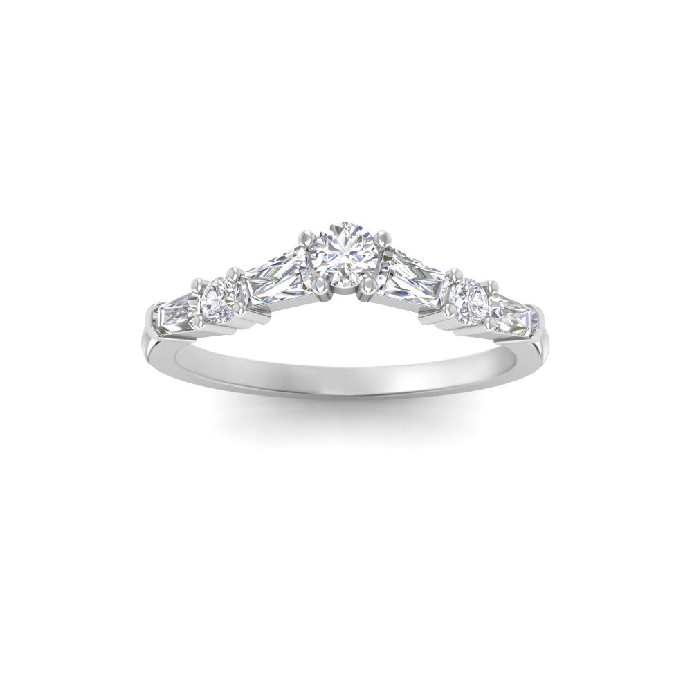 Alternating Round & Baguette Colorless Lab Diamond Curved Ring