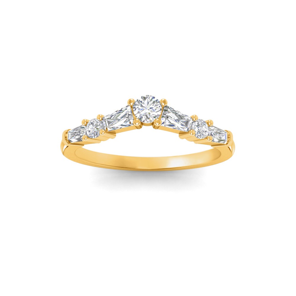 Alternating Round & Baguette Colorless Lab Diamond Curved Ring