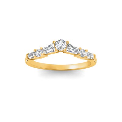 Alternating Round & Baguette Colorless Lab Diamond Curved Ring