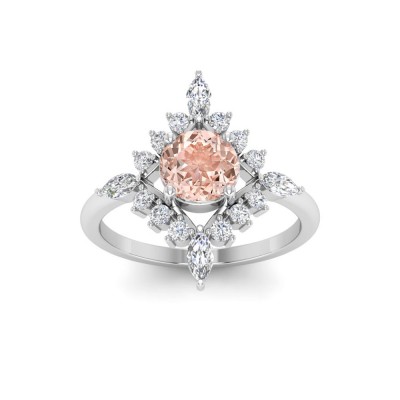 .75 Ct Morganite & .57 ctw Diamond Flora Vintage Halo Engagement Ring