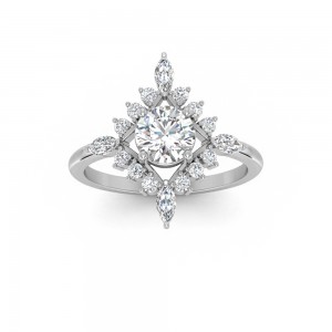 .75 Ct Round Lab Diamond & .57 Ctw Diamond Flora Vintage Halo Engagement Ring