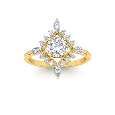.75 Ct Round Lab Diamond & .57 Ctw Diamond Flora Vintage Halo Engagement Ring