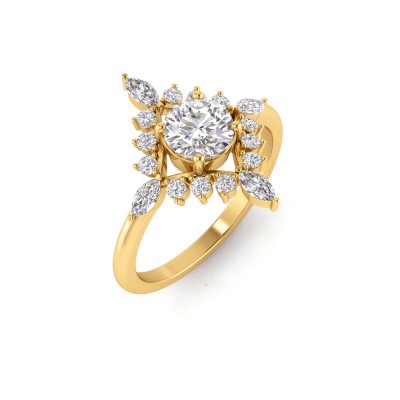 .75 Ct Round Lab Diamond & .57 Ctw Diamond Flora Vintage Halo Engagement Ring