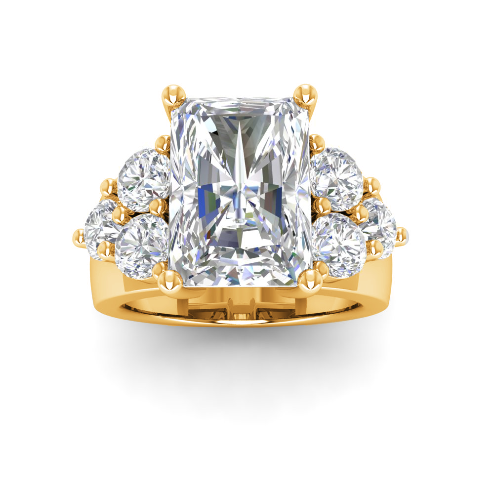 6 Ct Radiant Moissanite & 2 Ctw Lab Diamond Cluster Wide Band Engagement Ring