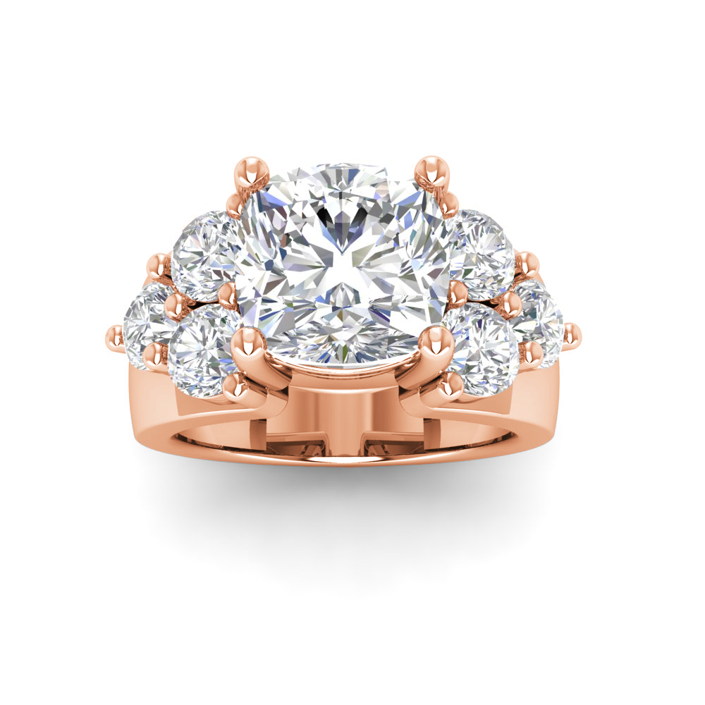 6 Ct Cushion Moissanite & 2 Ctw Lab Diamond Cluster Wide Band Engagement Ring