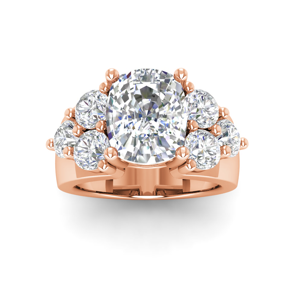 2 Ct Elongated Cushion Colorless Lab Diamond & 2 Ctw Cluster Wide Band Engagement Ring