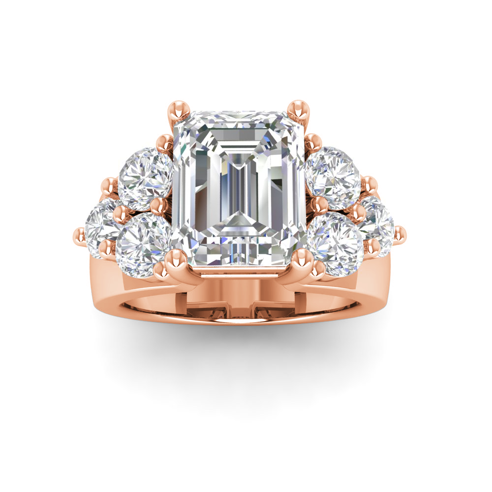 5 Ct Emerald Colorless Lab Diamond & 2 Ctw Cluster Wide Band Engagement Ring
