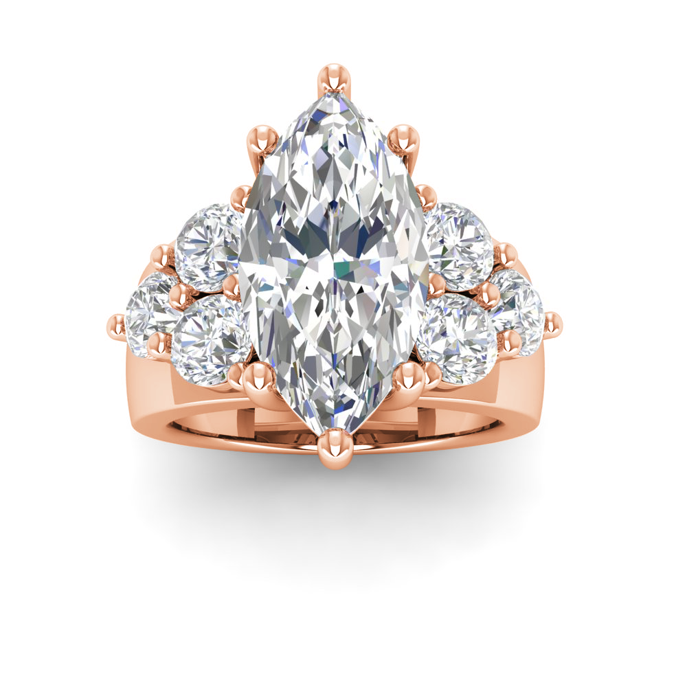6 Ct Marquise Lab Diamond & 2 Ctw Cluster Wide Band Engagement Ring