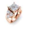 5 Ct Princess Colorless Lab Diamond & 2 Ctw Cluster Wide Band Engagement Ring