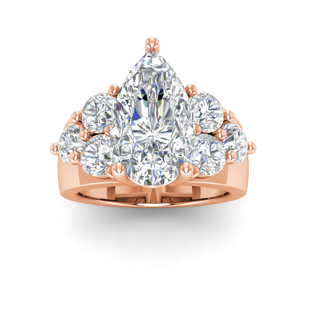5 Ct Pear Moissanite & 2 Ctw Lab Diamond Cluster Wide Band Engagement Ring