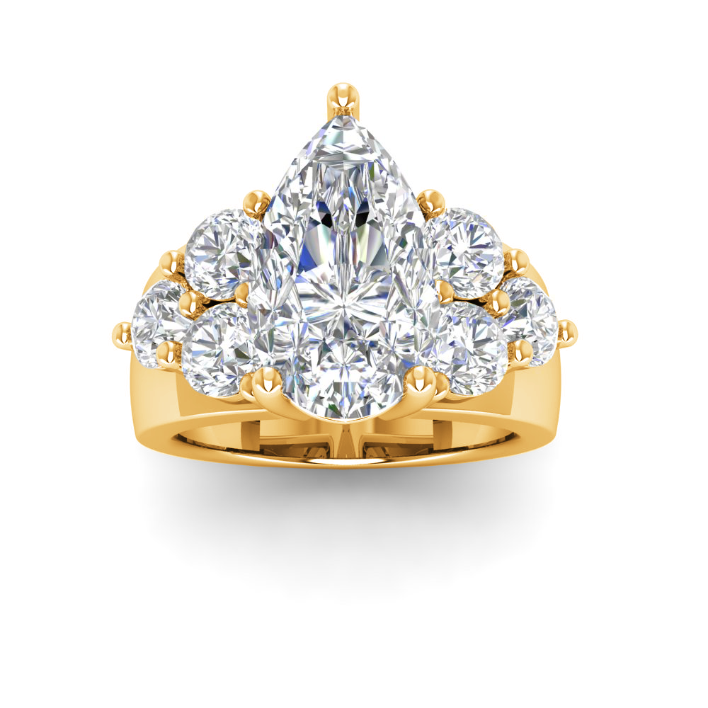 2 Ct Pear Lab Diamond & 2 Ctw Cluster Wide Band Engagement Ring