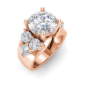 4 Ct Round Lab Diamond & 2 Ctw Cluster Wide Band Engagement Ring