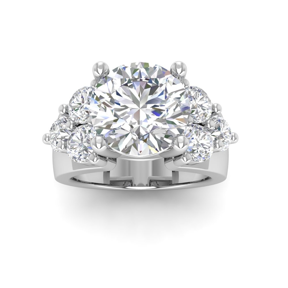4 Ct Round Lab Diamond & 2 Ctw Cluster Wide Band Engagement Ring