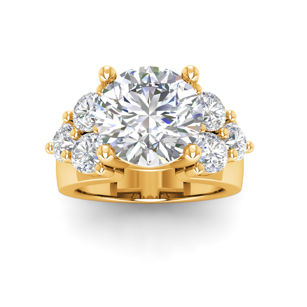 2 Ct Round Lab Diamond & 2 Ctw Cluster Wide Band Engagement Ring