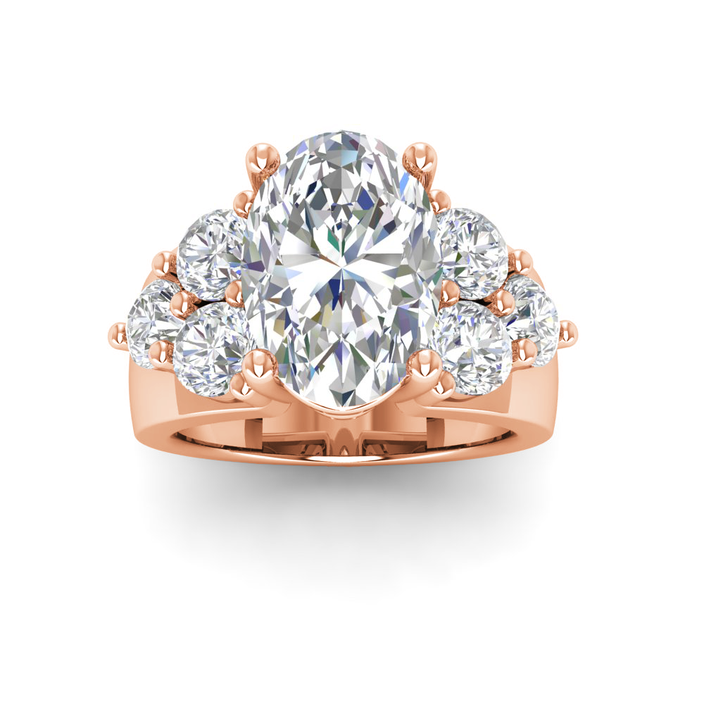 4 Ct Oval Moissanite & 2 Ctw Lab Diamond Cluster Wide Band Engagement Ring