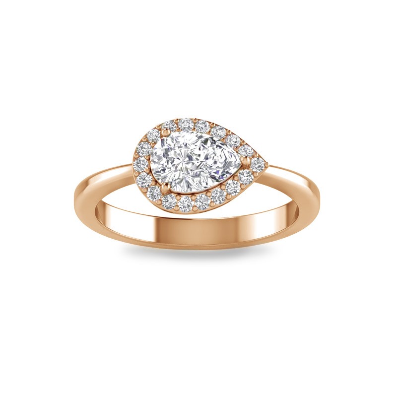 1 Ct Pear Moissanite & .40 Ctw Diamond East West Halo Engagement Ring