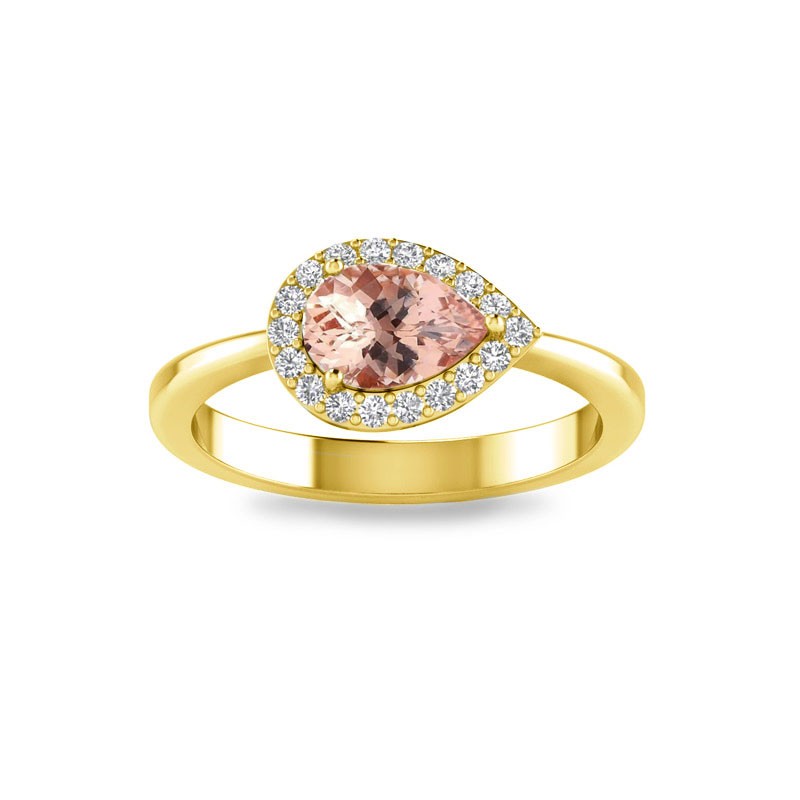 1 Ct Pear Morganite & .40 Ctw Diamond East West Halo Engagement Ring
