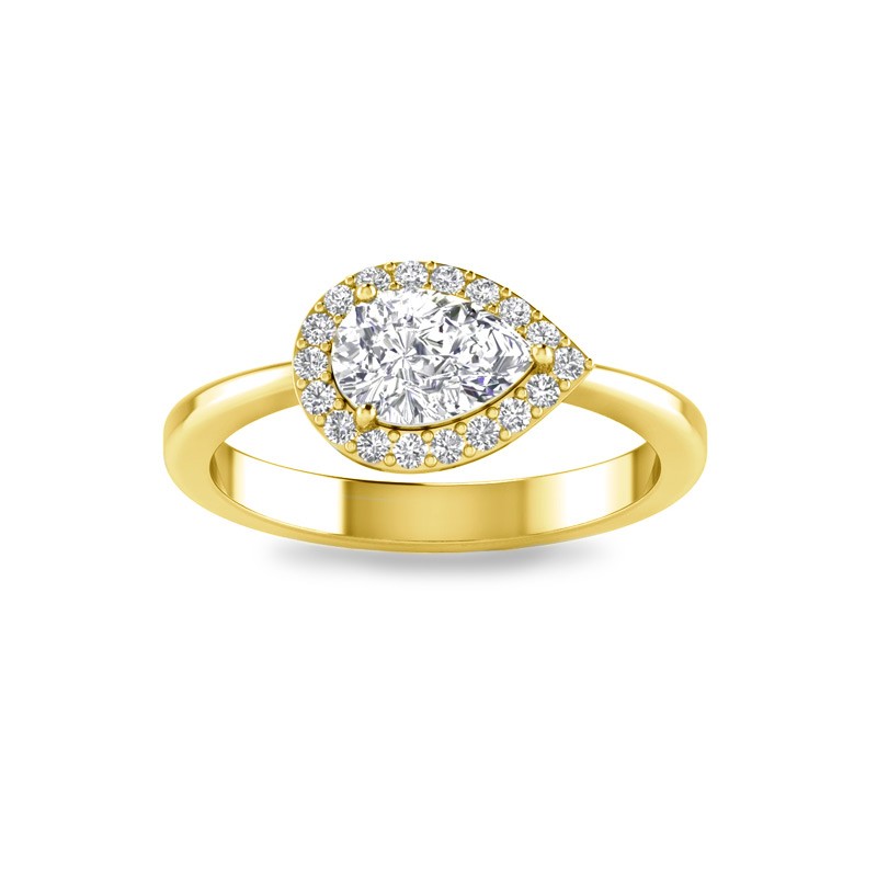 1 Ct Pear Moissanite & .40 Ctw Diamond East West Halo Engagement Ring