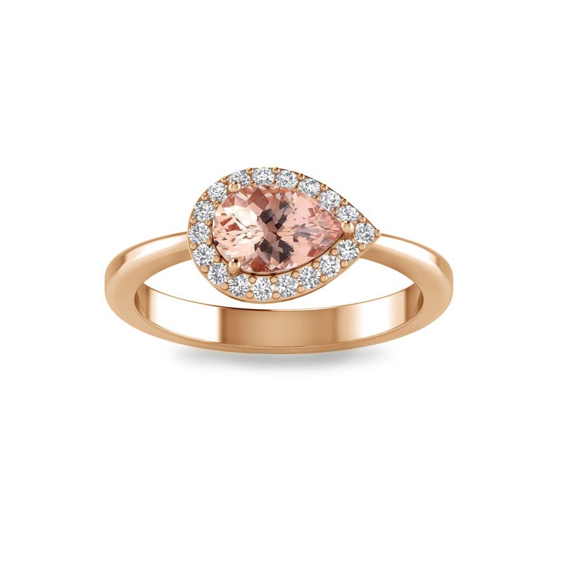 1 Ct Pear Morganite & .40 Ctw Diamond East West Halo Engagement Ring