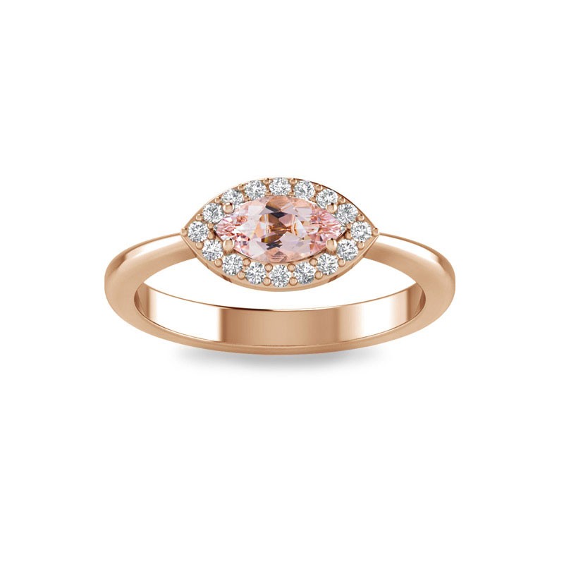 .50 Ct Marquise Morganite & .12 Ctw Diamond Halo Engagement Ring