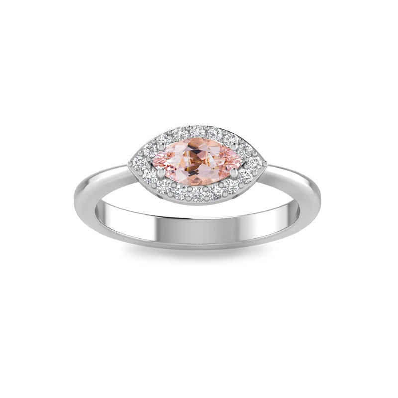 .50 Ct Marquise Morganite & .12 Ctw Diamond Halo Engagement Ring