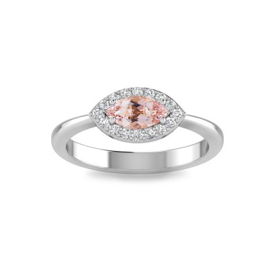 .50 Ct Marquise Morganite & .12 Ctw Diamond Halo Engagement Ring