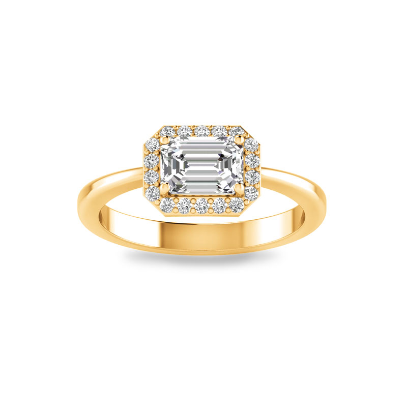 1.15 Ctw Emerald CZ East West Halo Engagement Ring