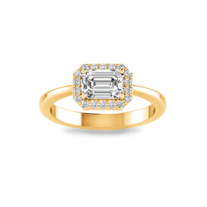 1 Ct Emerald Cut Lab Diamond East West Halo Engagement Ring