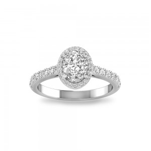 1 Ct Oval Lab Diamond & .40 Ctw Diamond Pavé Halo Engagement Ring
