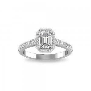 1 Ct Emerald Lab Diamond & .41 Ctw Diamond Pavé Halo Engagement Ring