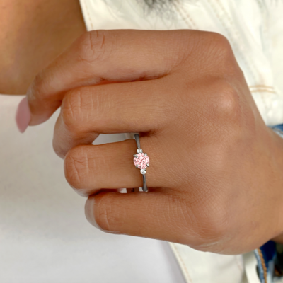 .50 Ct Morganite & .16 ctw Diamond Adore Three Stone Enagagement Ring
