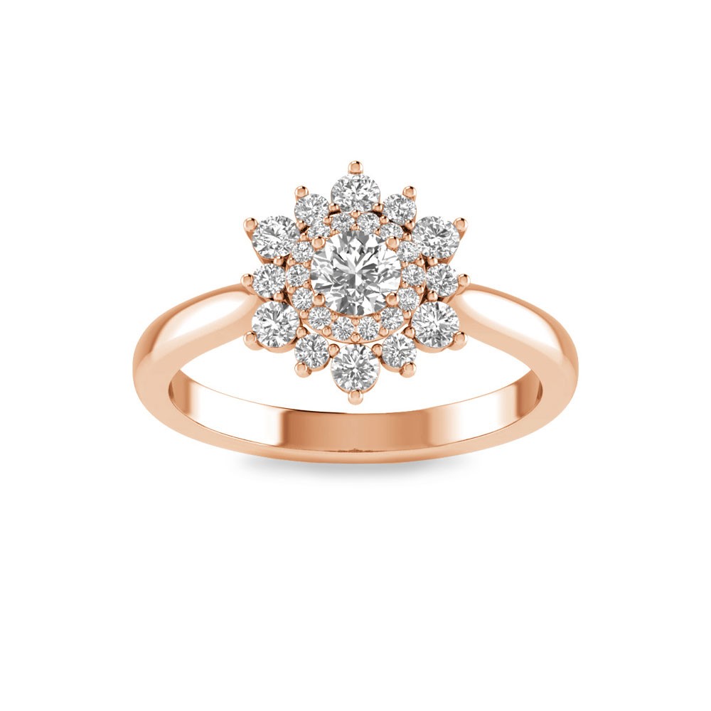 .67 Ctw Round Diamond Sunburst Halo Engagement Ring