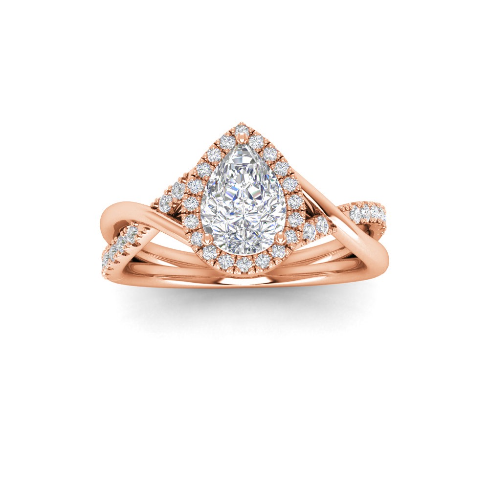 1.5 Ct Pear CZ & .26 Ctw Halo Twist Vine Engagement Ring