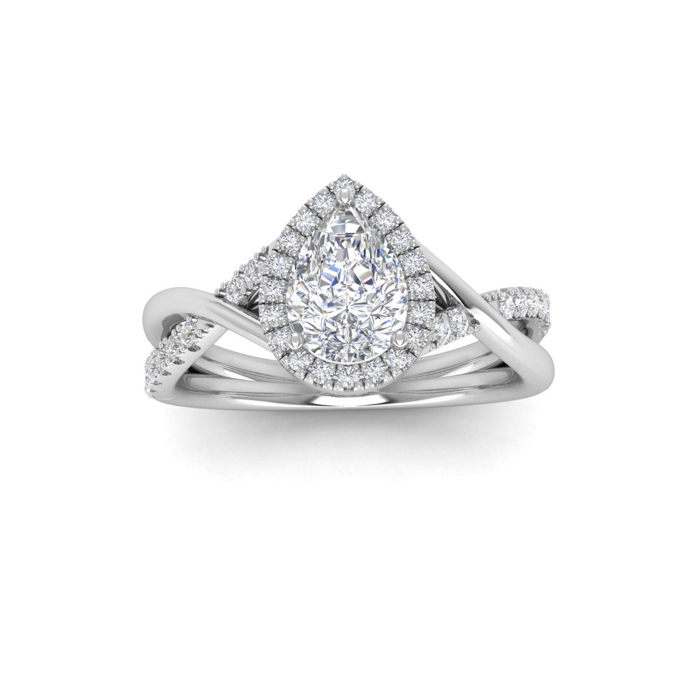 2 Ct Pear Moissanite & .26 Ctw Lab Diamond Halo Twist Vine Engagement Ring