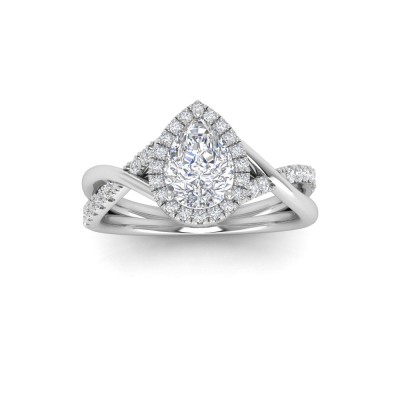 1.5 Ct Pear Moissanite & .26 Ctw Lab Diamond Halo Twist Vine Engagement Ring