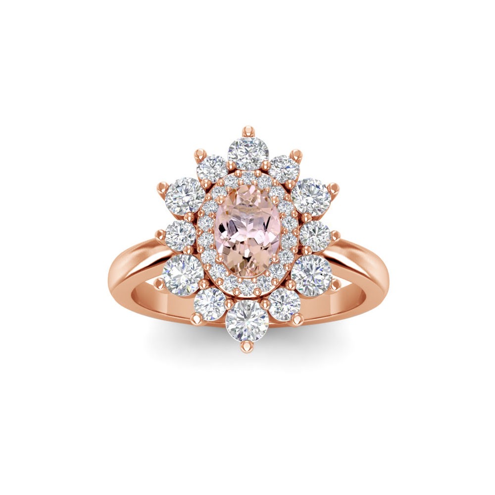.50 Ct Oval Morganite & .66 ctw Diamond Sunburst Halo Engagement Ring
