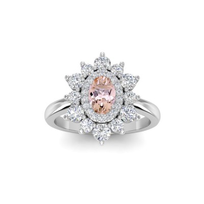 .50 Ct Oval Morganite & .66 ctw Diamond Sunburst Halo Engagement Ring
