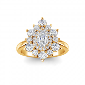 .50 Ct Pear Lab Diamond Sunburst Halo Engagement Ring