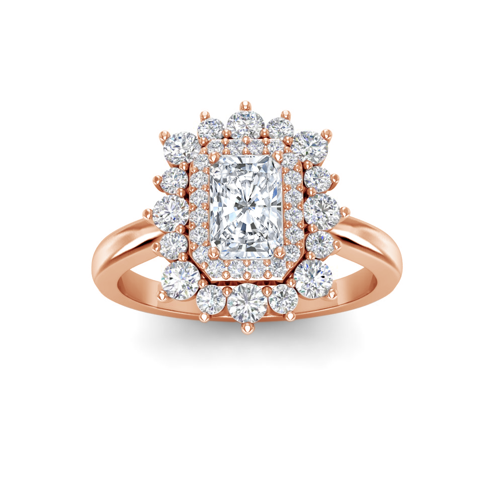 1 Ctw Radiant CZ Sunburst Halo Engagement Ring