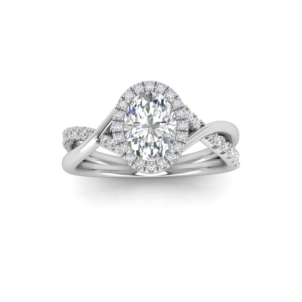 2.5 Ct Oval Moissanite & .26 Ctw Lab Diamond Halo Twist Vine Engagement Ring