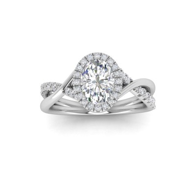 1.5 Ct Oval Moissanite & .26 Ctw Lab Diamond Halo Twist Vine Engagement Ring