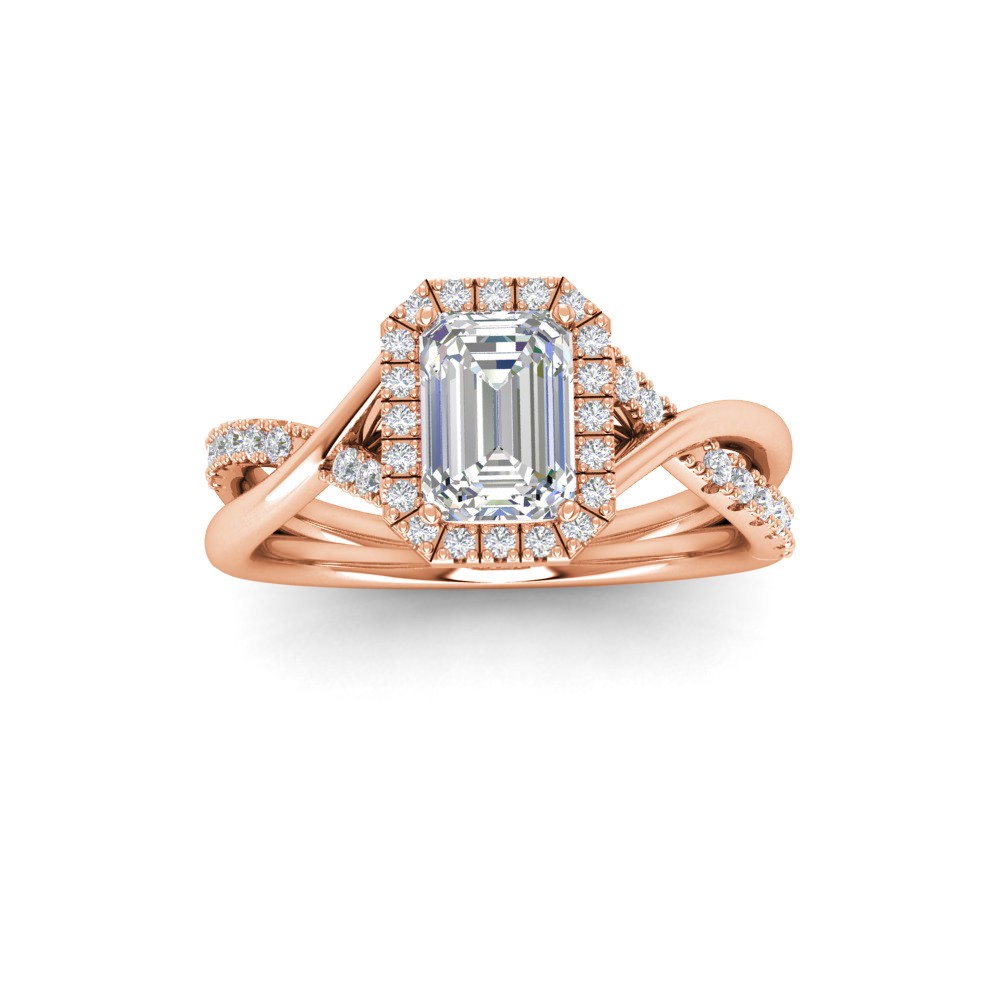 1.5 Ct Emerald Lab Diamond & .27 Ctw Halo Twist Vine Engagement Ring