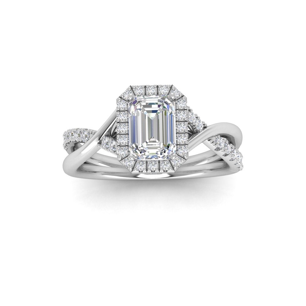 1 Ct Emerald Lab Diamond & .27 Ctw Halo Twist Vine Engagement Ring
