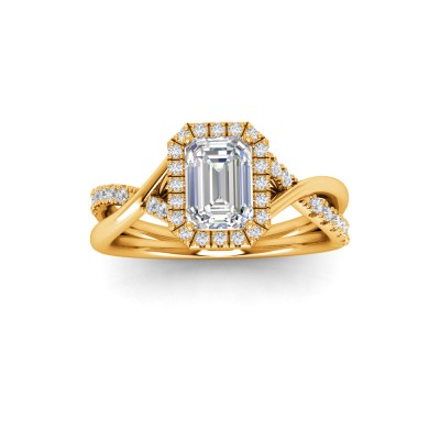 1 Ct Emerald Lab Diamond & .27 Ctw Halo Twist Vine Engagement Ring
