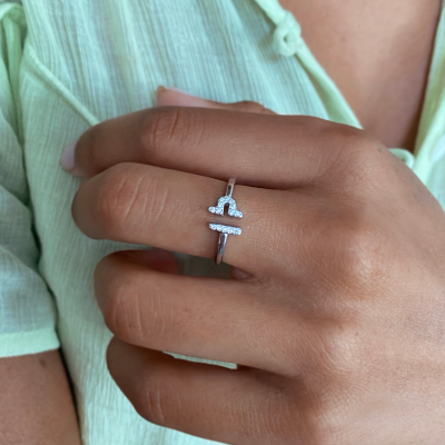 Pavé Zodiac Open Ring - Libra