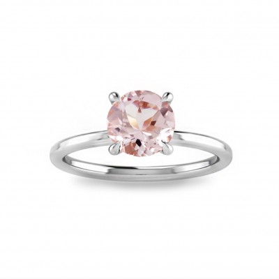 2 Ct Round Morganite & .10 Ctw Diamond Secret Halo Solitaire Ring