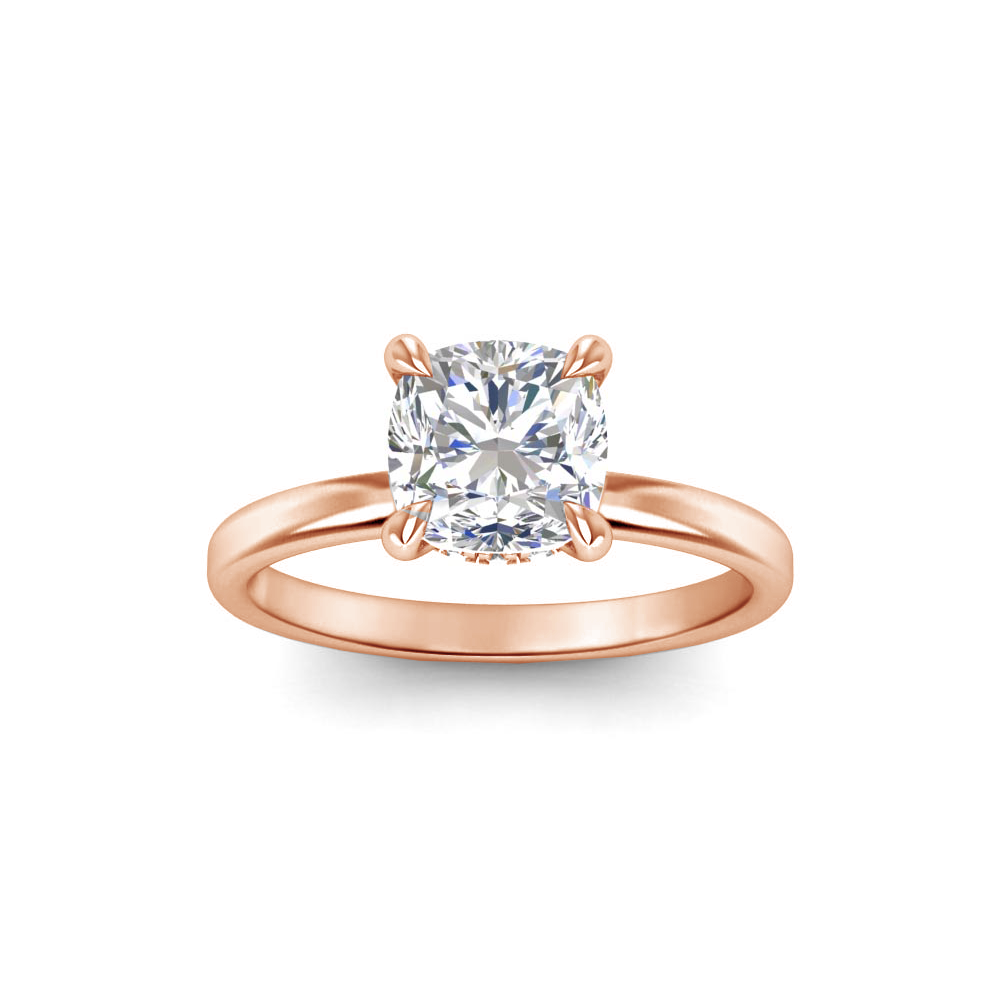 2 Ct Cushion Moissanite & .06 Ctw Diamond Secret Halo Solitaire Ring