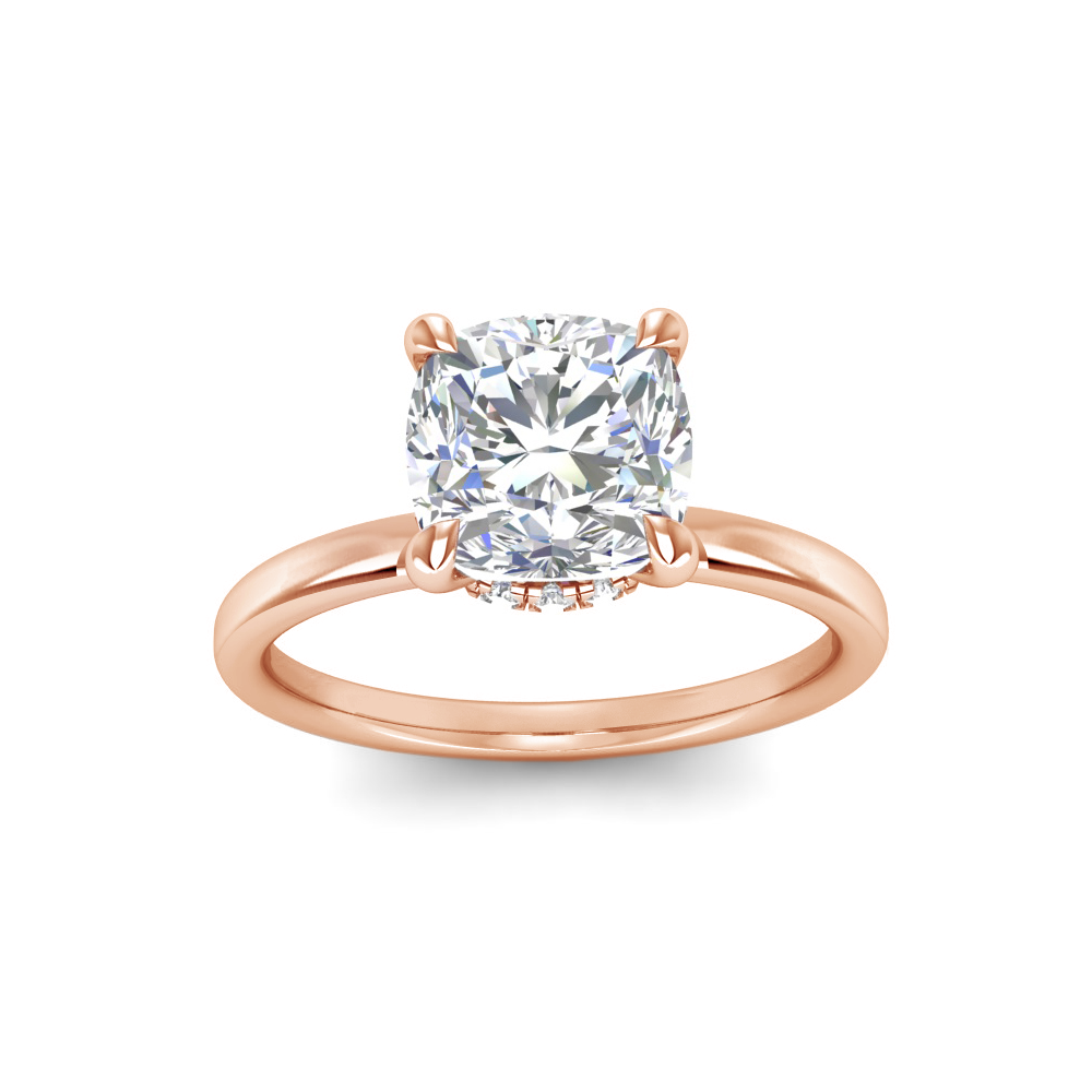 2 Ct Cushion Moissanite & .11 Ctw Diamond Secret Halo Engagement Ring