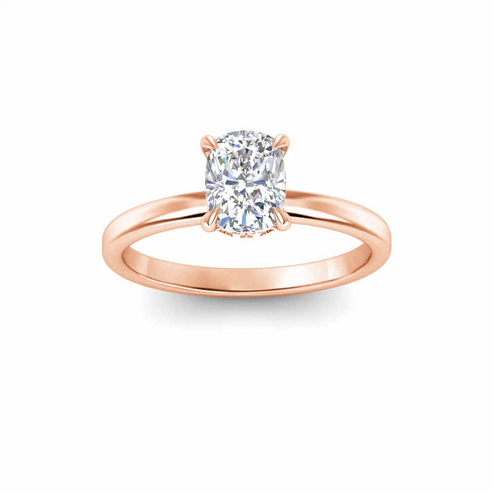 1.5 Ct Elongated Cushion Lab Diamond & .06 Ctw Diamond Secret Halo Solitaire Ring